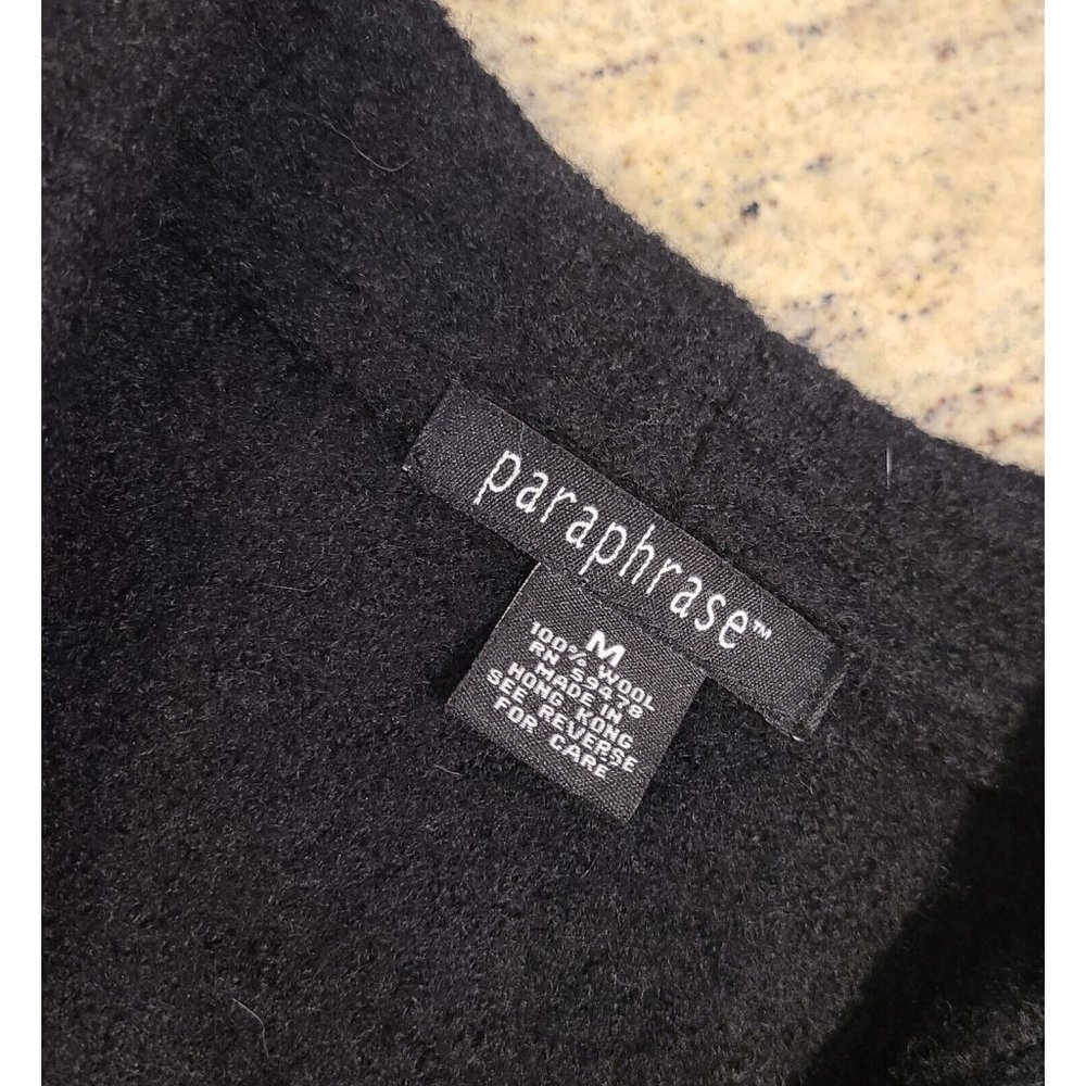 VINTAGE Paraphrase Sweater Women Sz M Wool V Neck Knit Black Collared Ribbed - Picture 7 of 15